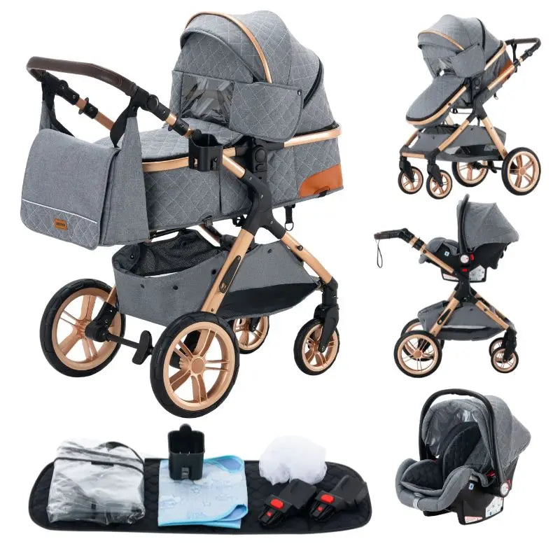 Poussette 3 en 1 YAZOCO Premium | Siège Auto & Cadre Aluminium