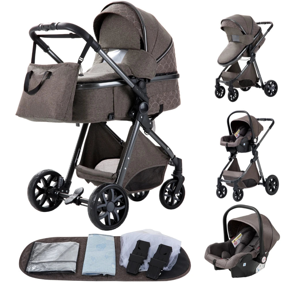 Poussette 3 en 1 YAZOCO Premium | Siège Auto & Cadre Aluminium