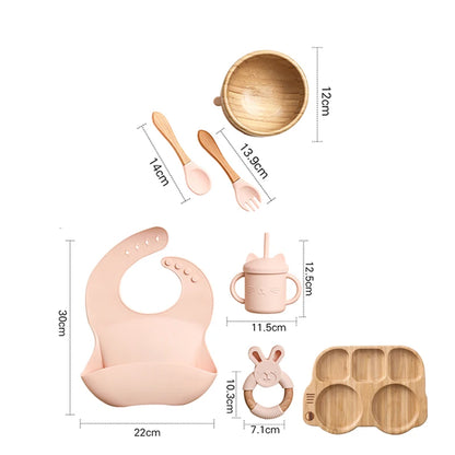Vaisselle Bébé 7 Pièces Bambou & Silicone | Coffret Repas