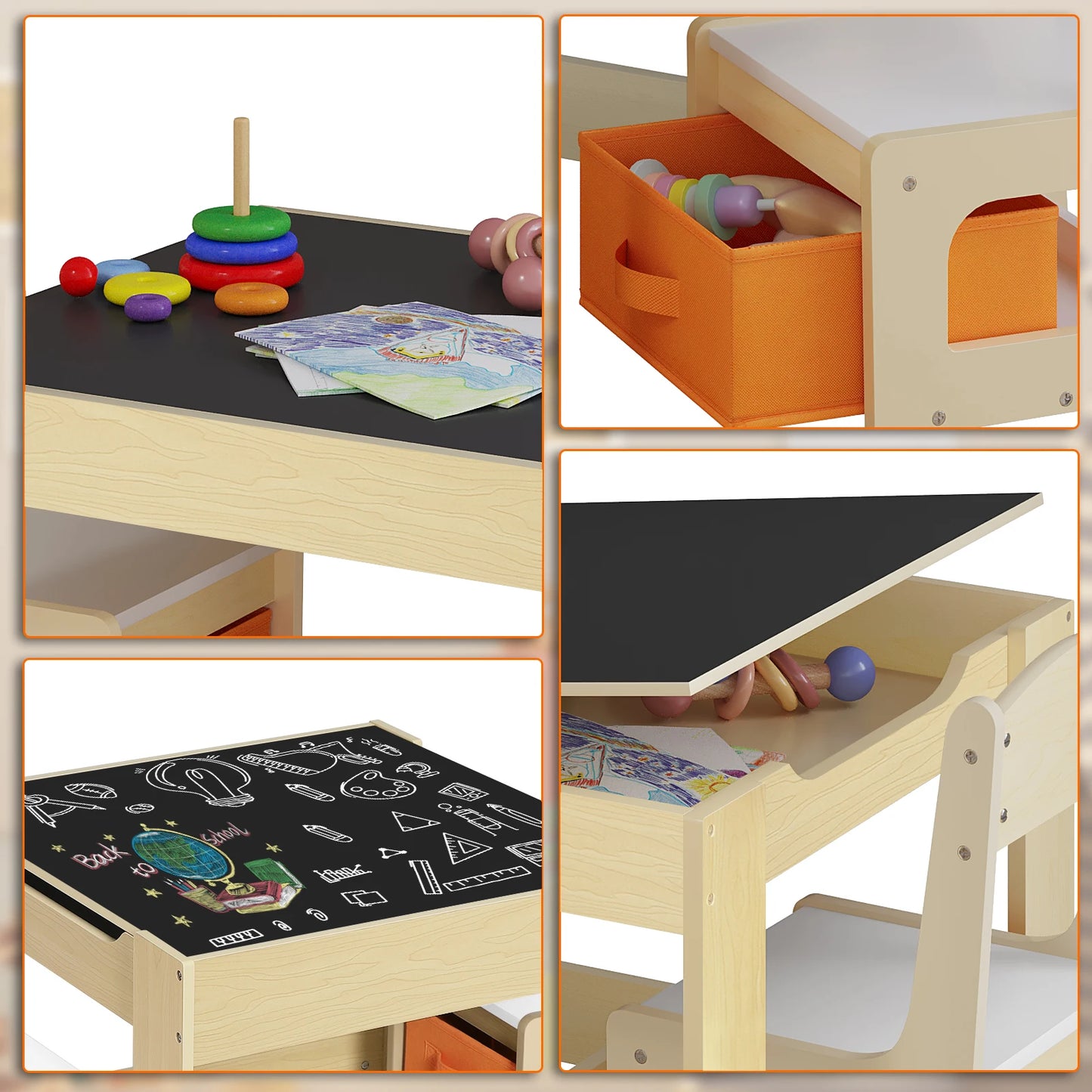 Table d'Activité Bébé Bois & 2 Chaises | Montessori & Rangement