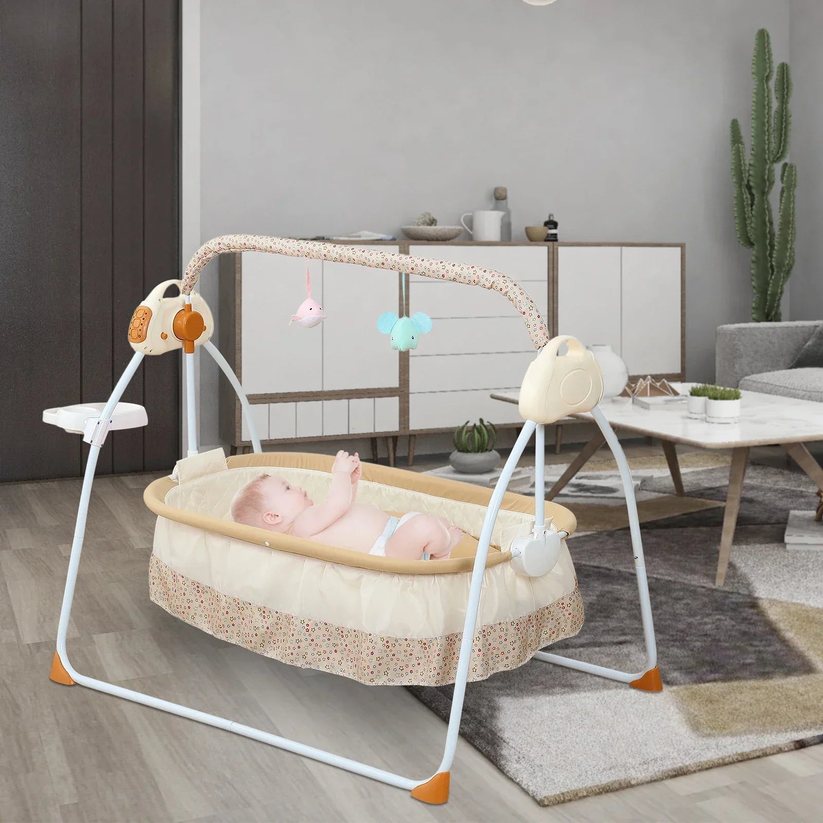 Electric Baby Crib Cradle Baby Bassinet Auto Rocking Chair Infant Rocker Auto Swing Bed for Infant Newborn Baby Boys & Girls