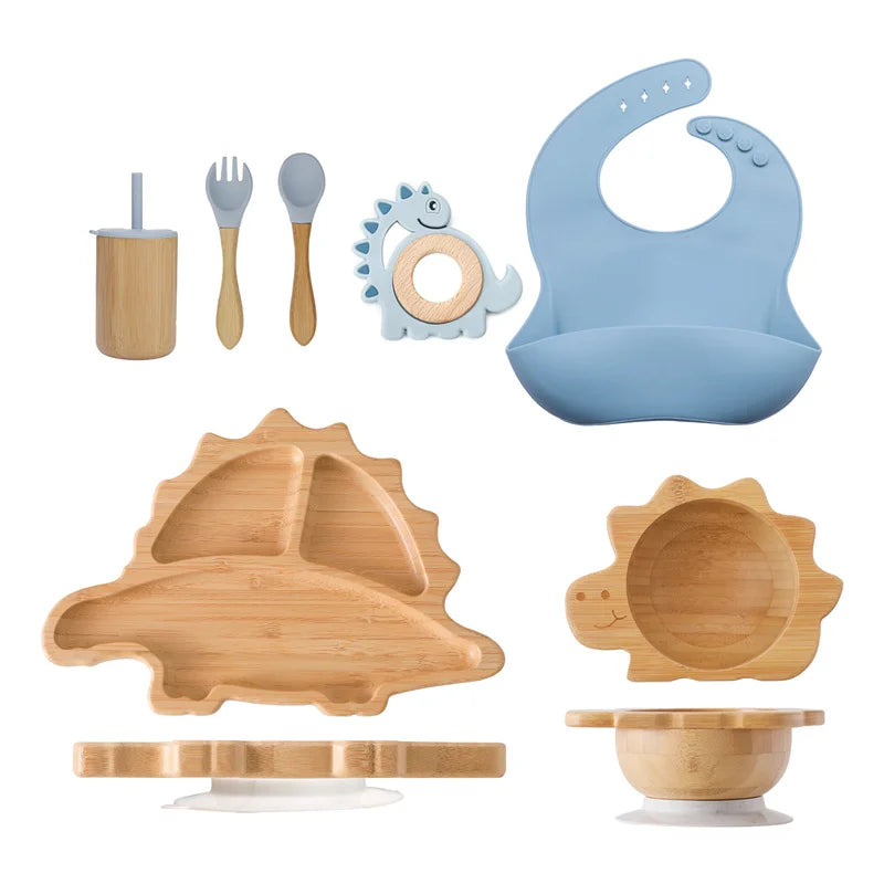 Vaisselle Bébé 7 Pièces Bambou & Silicone | Coffret Repas