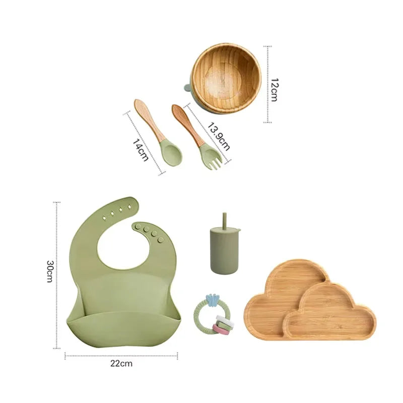 Vaisselle Bébé 7 Pièces Bambou & Silicone | Coffret Repas