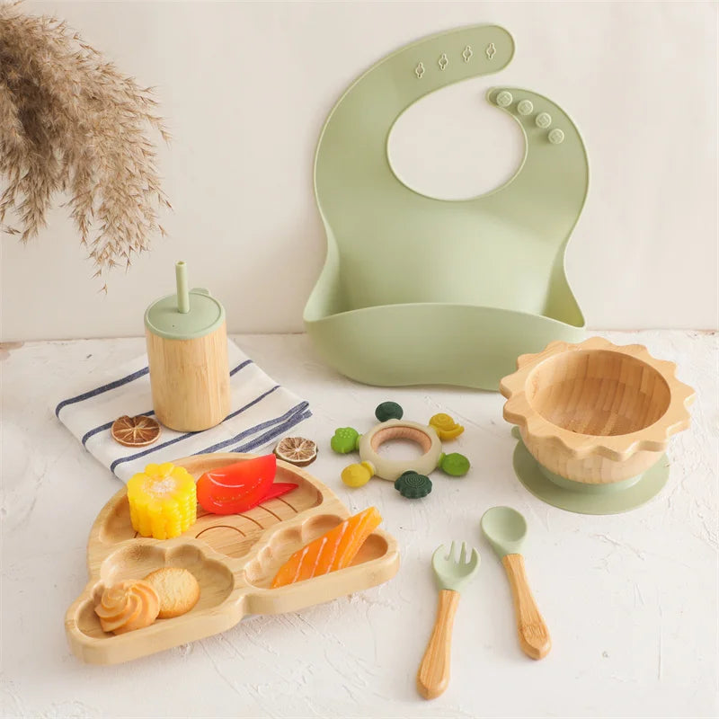 Vaisselle Bébé 7 Pièces Bambou & Silicone | Coffret Repas
