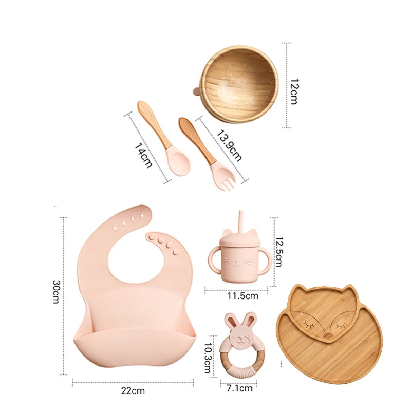 Vaisselle Bébé 7 Pièces Bambou & Silicone | Coffret Repas