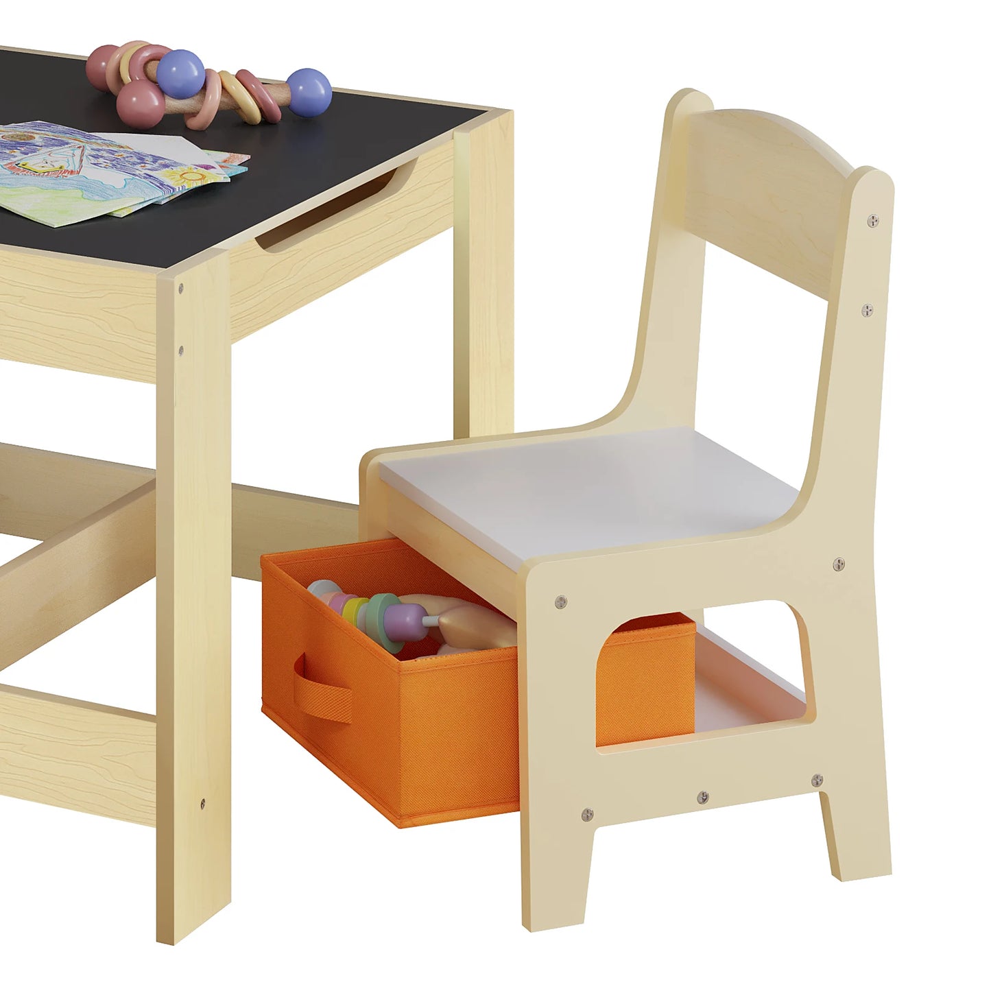 Table d'Activité Bébé Bois & 2 Chaises | Montessori & Rangement