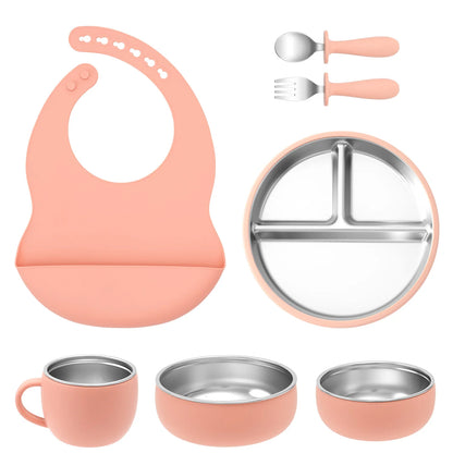 Kit Vaisselle Bébé 7 Pièces Inox & Silicone | Anti-dérapant