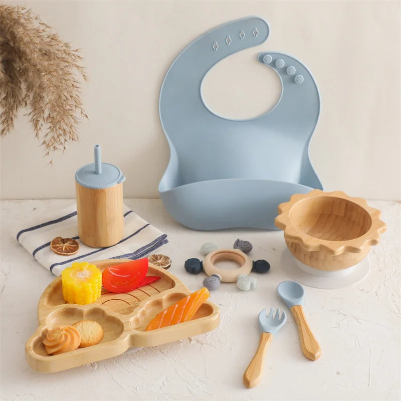 Vaisselle Bébé 7 Pièces Bambou & Silicone | Coffret Repas