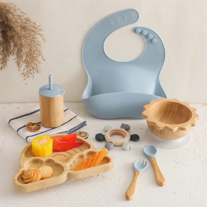 Vaisselle Bébé 7 Pièces Bambou & Silicone | Coffret Repas