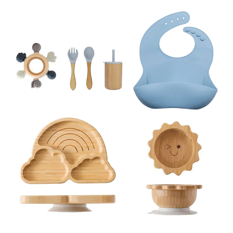Vaisselle Bébé 7 Pièces Bambou & Silicone | Coffret Repas