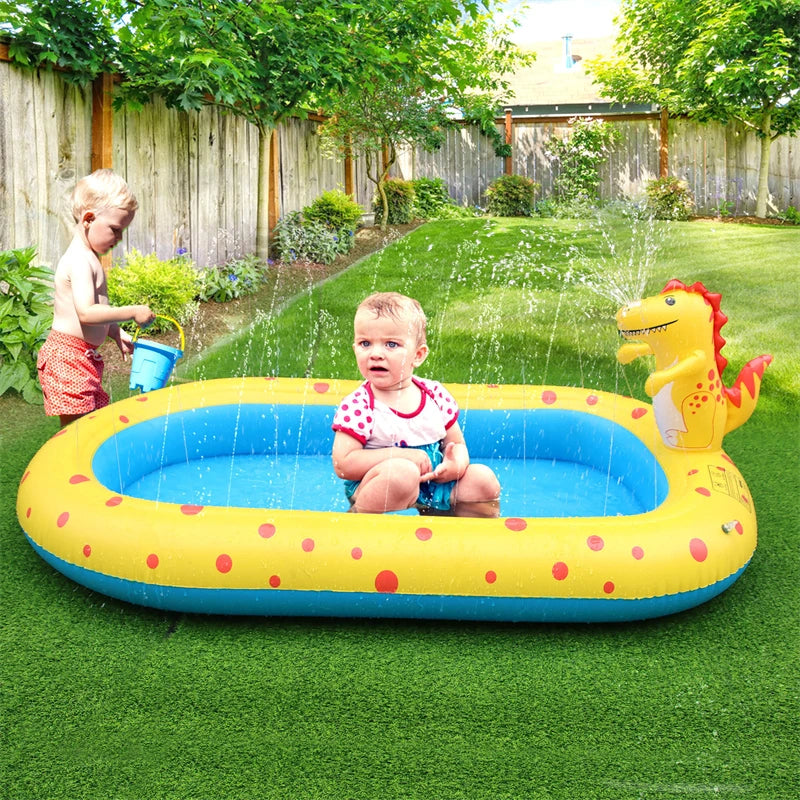 Piscine Gonflable Enfant Dinosaure avec Jet d'Eau | 3-en-1