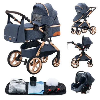 Poussette 3 en 1 YAZOCO Premium | Siège Auto & Cadre Aluminium