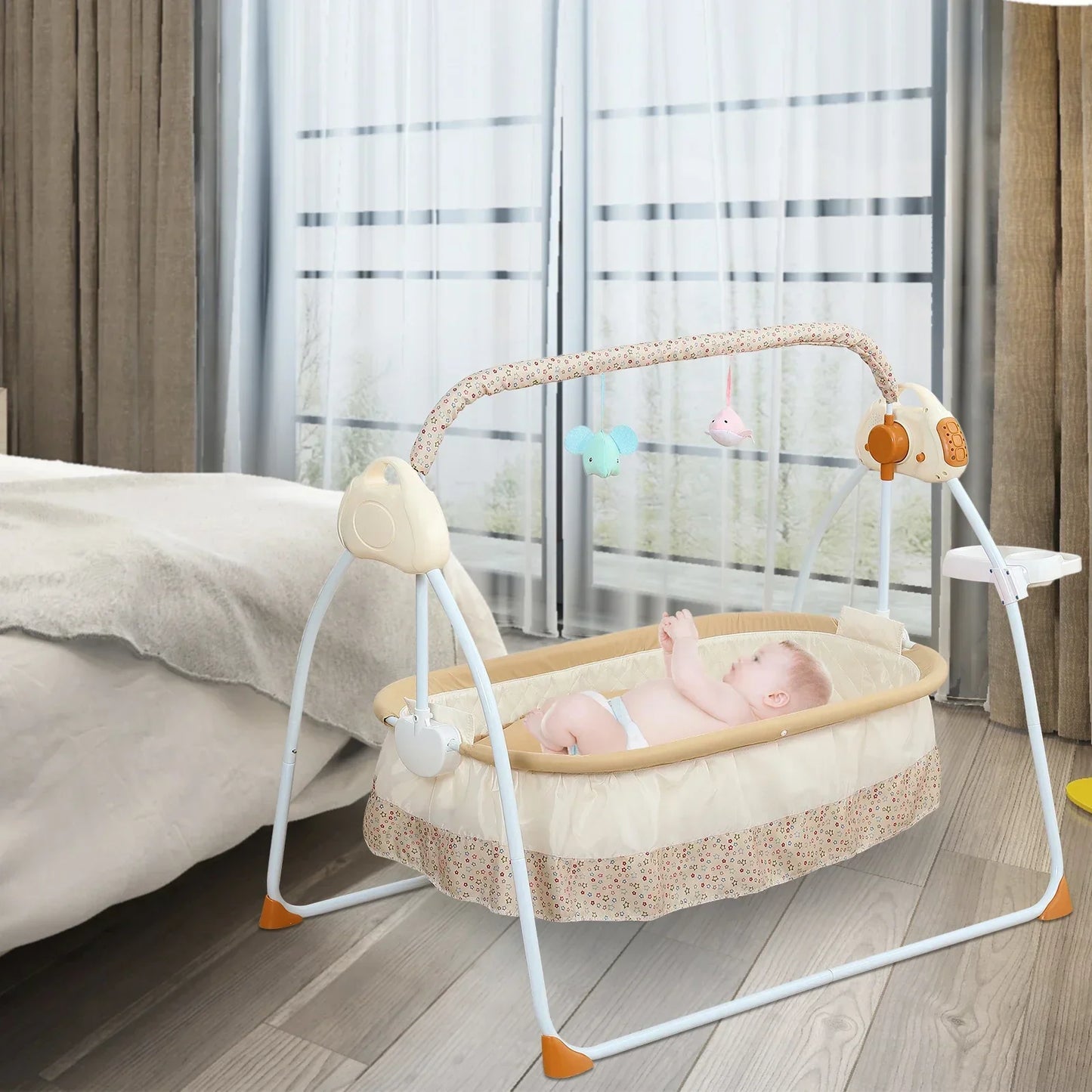 Electric Baby Crib Cradle Baby Bassinet Auto Rocking Chair Infant Rocker Auto Swing Bed for Infant Newborn Baby Boys & Girls