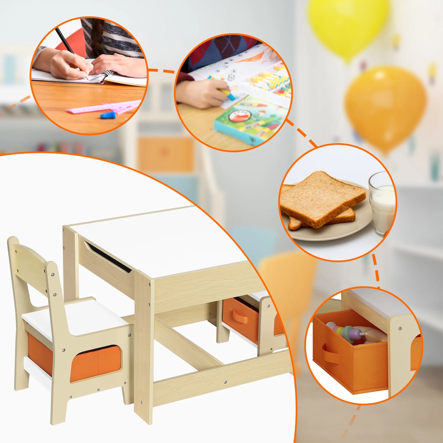 Table d'Activité Bébé Bois & 2 Chaises | Montessori & Rangement