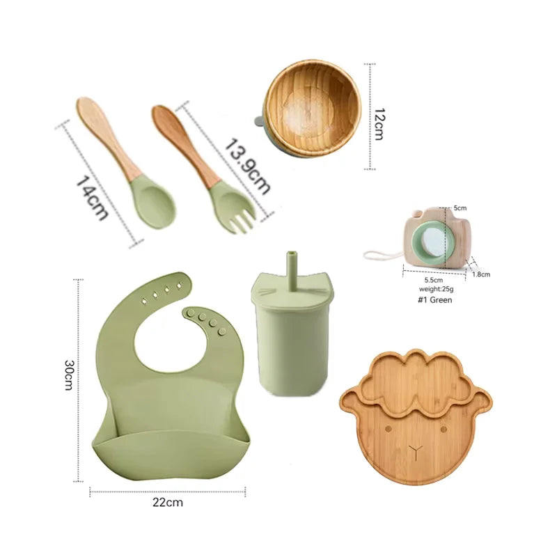 Vaisselle Bébé 7 Pièces Bambou & Silicone | Coffret Repas