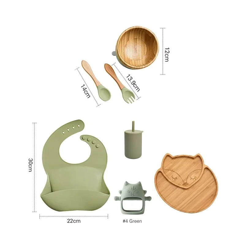 Vaisselle Bébé 7 Pièces Bambou & Silicone | Coffret Repas