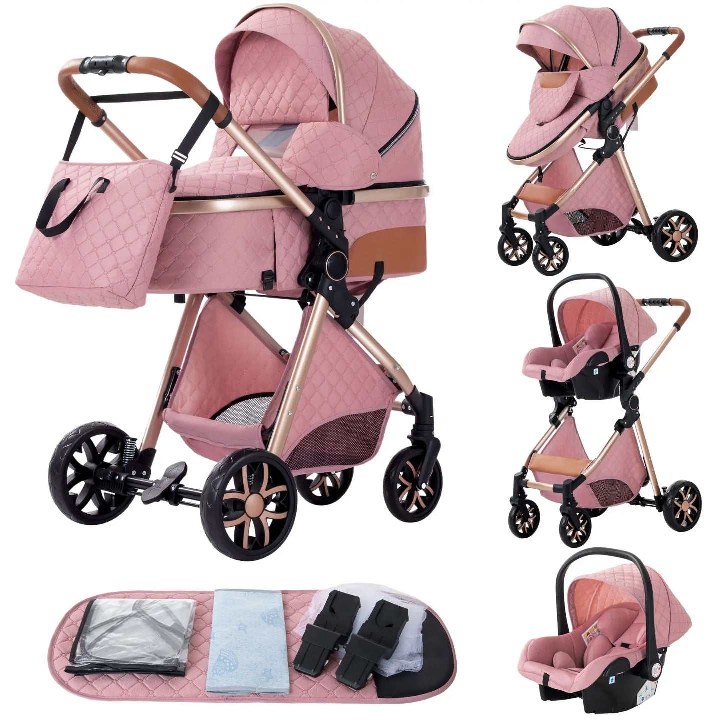 Poussette 3 en 1 YAZOCO Premium | Siège Auto & Cadre Aluminium