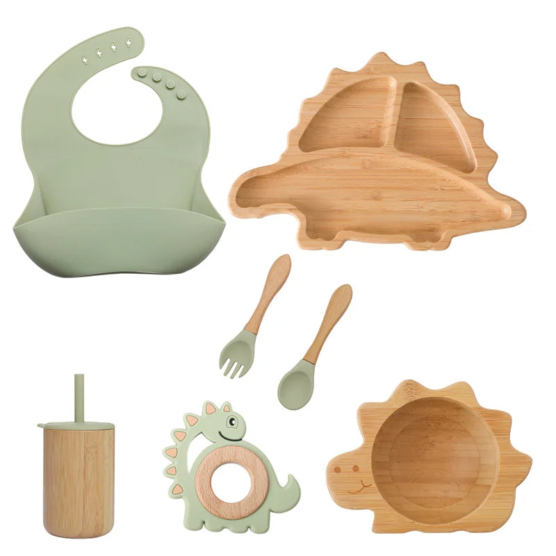 Vaisselle Bébé 7 Pièces Bambou & Silicone | Coffret Repas