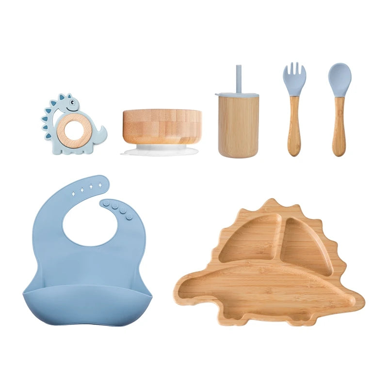 Vaisselle Bébé 7 Pièces Bambou & Silicone | Coffret Repas