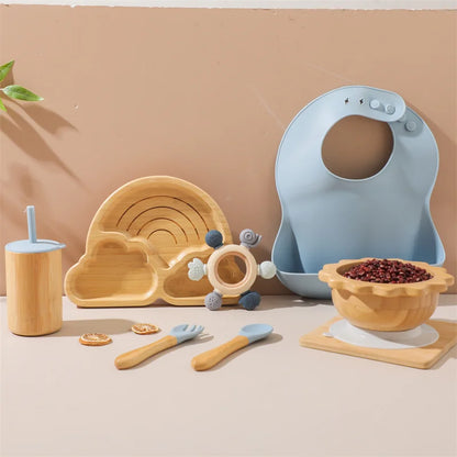 Vaisselle Bébé 7 Pièces Bambou & Silicone | Coffret Repas