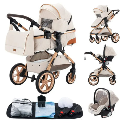 Poussette 3 en 1 YAZOCO Premium | Siège Auto & Cadre Aluminium
