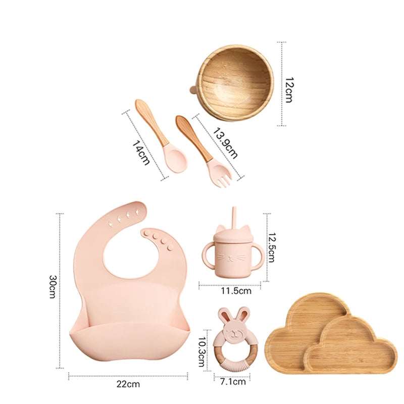 Vaisselle Bébé 7 Pièces Bambou & Silicone | Coffret Repas