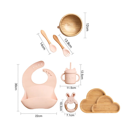 Vaisselle Bébé 7 Pièces Bambou & Silicone | Coffret Repas