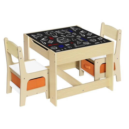 Table d'Activité Bébé Bois & 2 Chaises | Montessori & Rangement