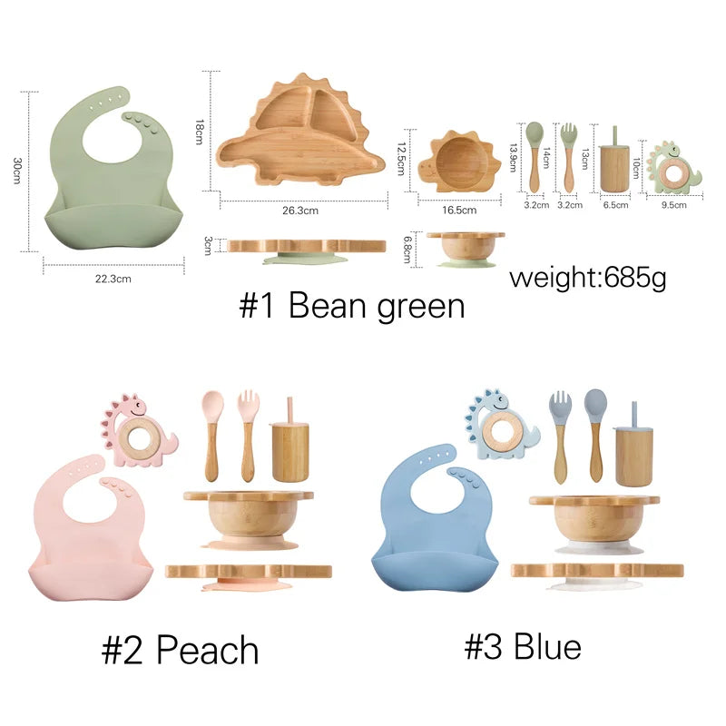 Vaisselle Bébé 7 Pièces Bambou & Silicone | Coffret Repas