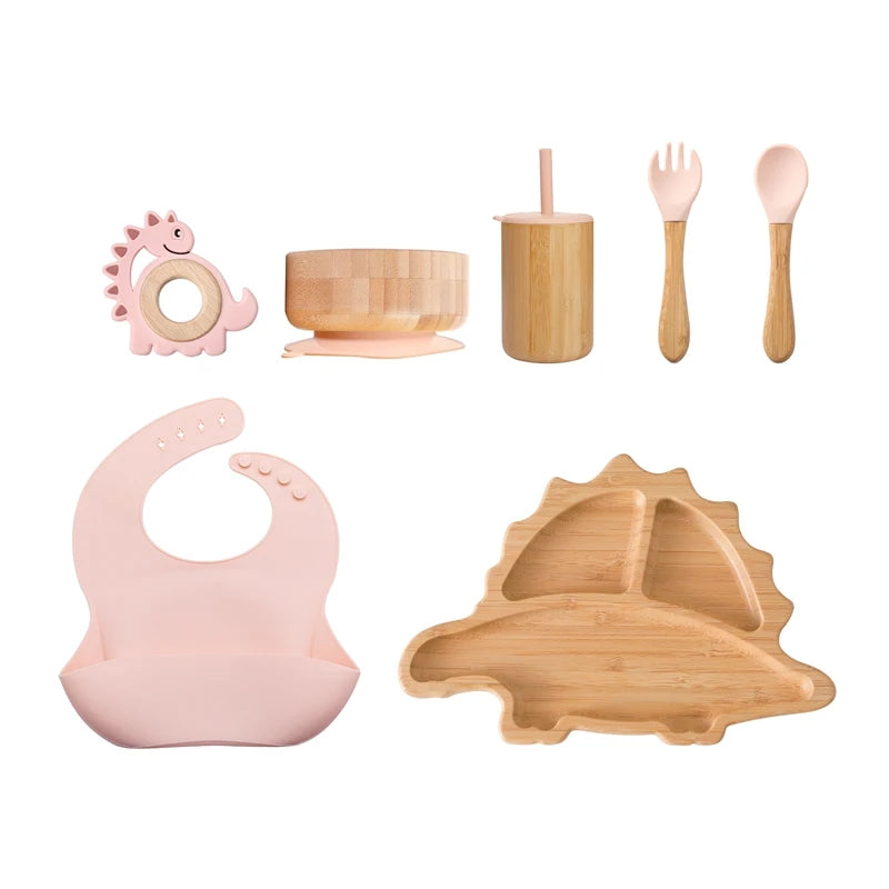 Vaisselle Bébé 7 Pièces Bambou & Silicone | Coffret Repas