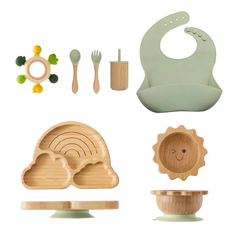 Vaisselle Bébé 7 Pièces Bambou & Silicone | Coffret Repas