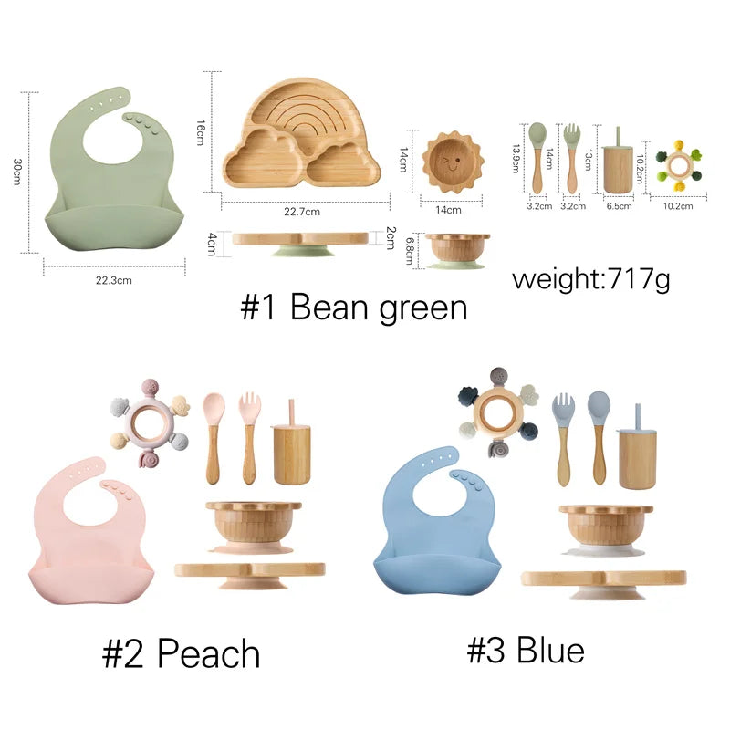 Vaisselle Bébé 7 Pièces Bambou & Silicone | Coffret Repas