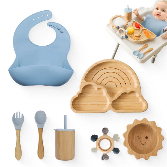 Vaisselle Bébé 7 Pièces Bambou & Silicone | Coffret Repas