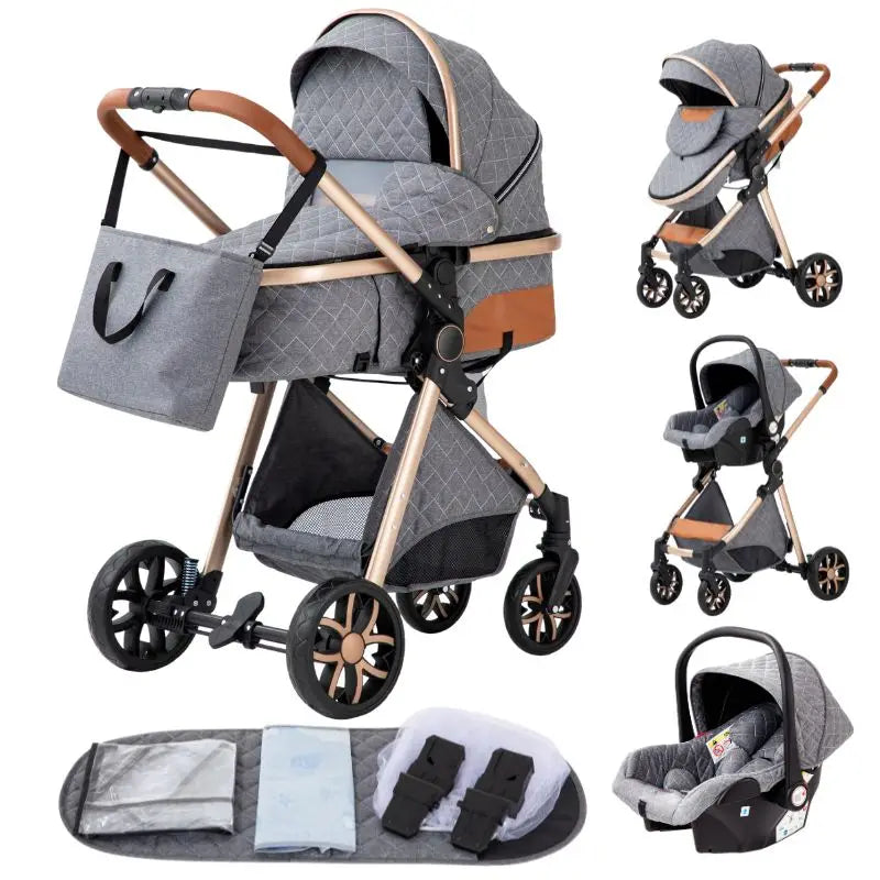 Poussette 3 en 1 YAZOCO Premium | Siège Auto & Cadre Aluminium