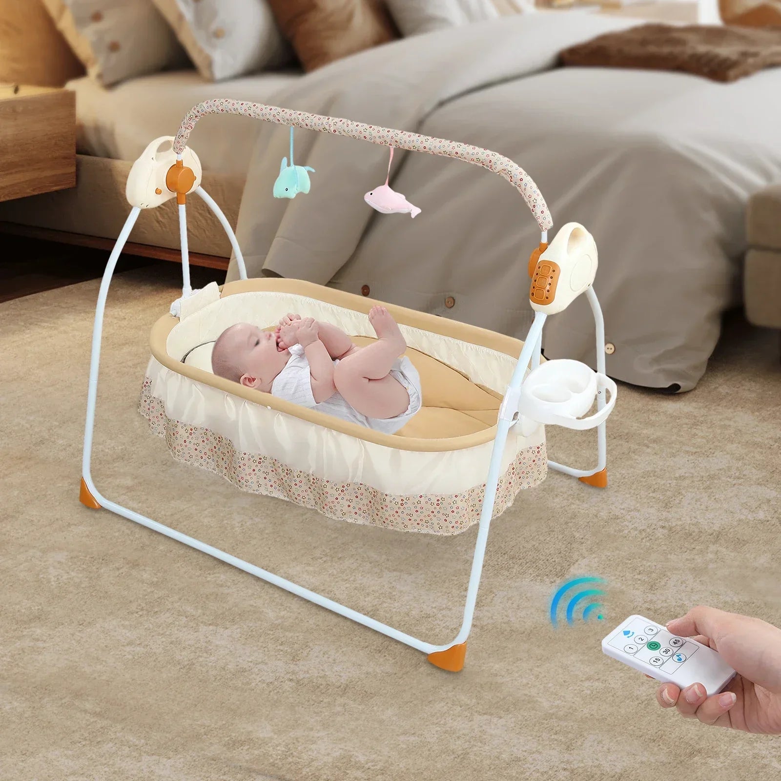 Electric Baby Crib Cradle Baby Bassinet Auto Rocking Chair Infant Rocker Auto Swing Bed for Infant Newborn Baby Boys & Girls