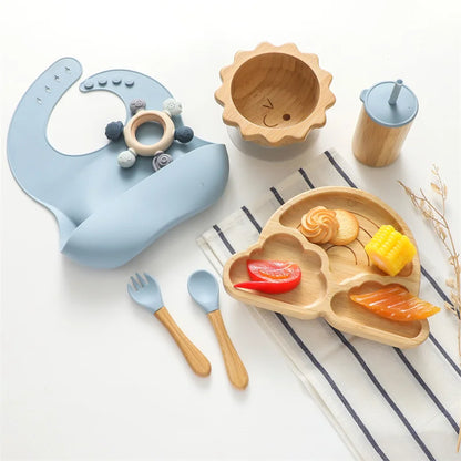 Vaisselle Bébé 7 Pièces Bambou & Silicone | Coffret Repas