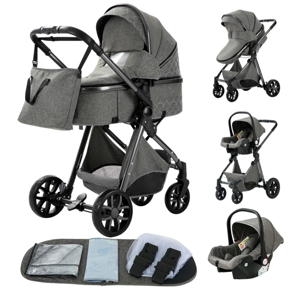 Poussette 3 en 1 YAZOCO Premium | Siège Auto & Cadre Aluminium