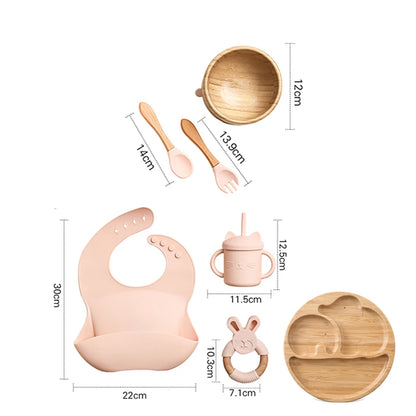 Vaisselle Bébé 7 Pièces Bambou & Silicone | Coffret Repas