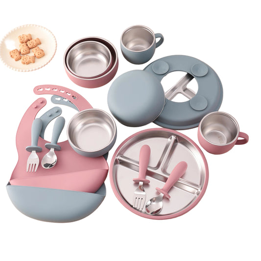 Kit Vaisselle Bébé 7 Pièces Inox & Silicone | Anti-dérapant
