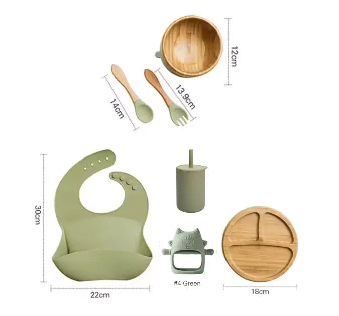 Vaisselle Bébé 7 Pièces Bambou & Silicone | Coffret Repas