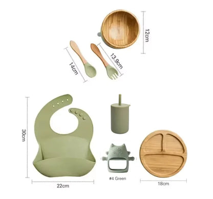 Vaisselle Bébé 7 Pièces Bambou & Silicone | Coffret Repas