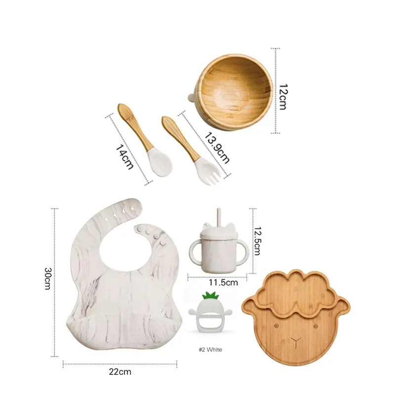 Vaisselle Bébé 7 Pièces Bambou & Silicone | Coffret Repas