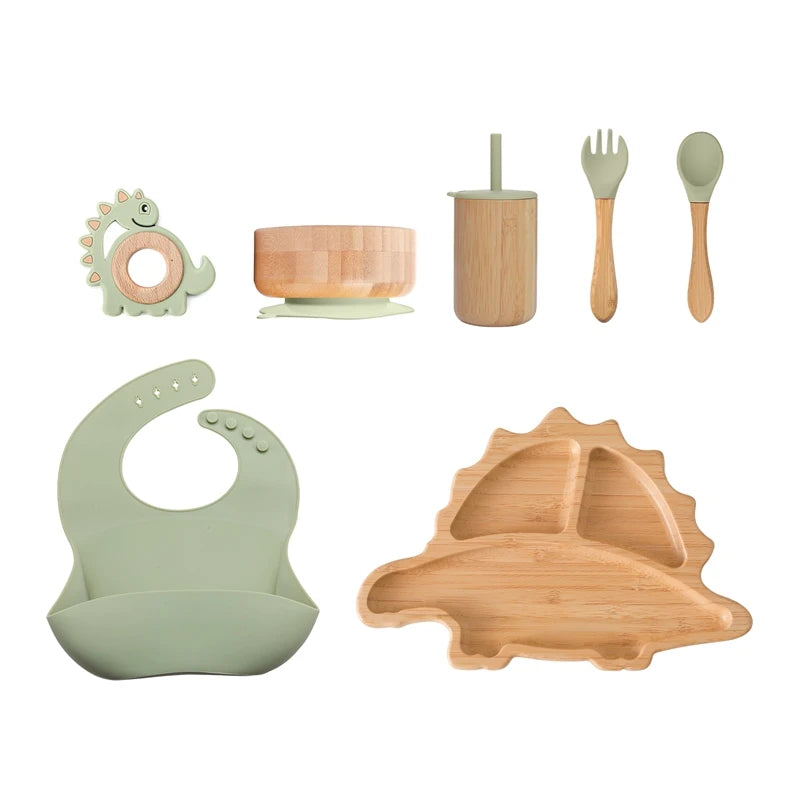 Vaisselle Bébé 7 Pièces Bambou & Silicone | Coffret Repas