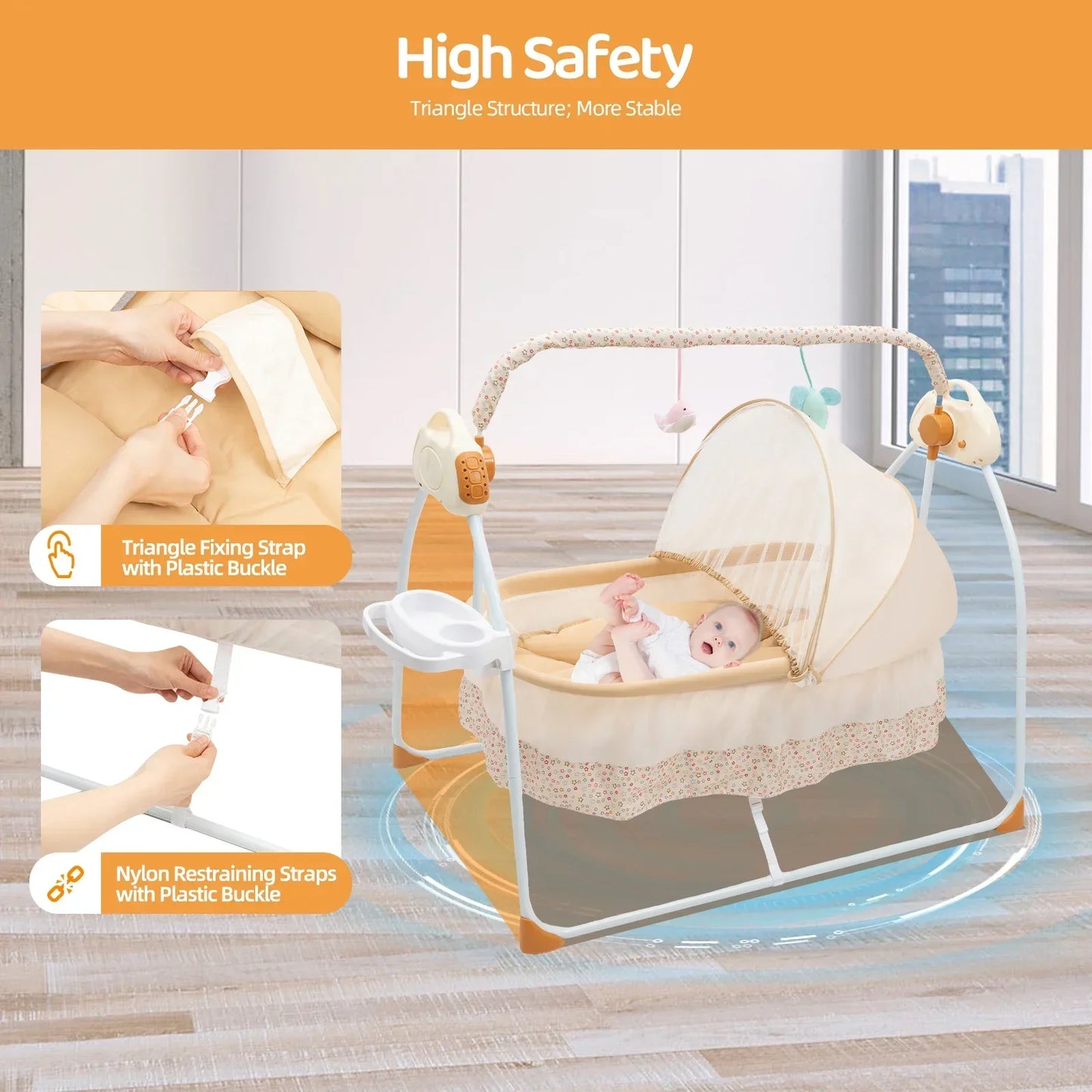 Electric Baby Crib Cradle Baby Bassinet Auto Rocking Chair Infant Rocker Auto Swing Bed for Infant Newborn Baby Boys & Girls