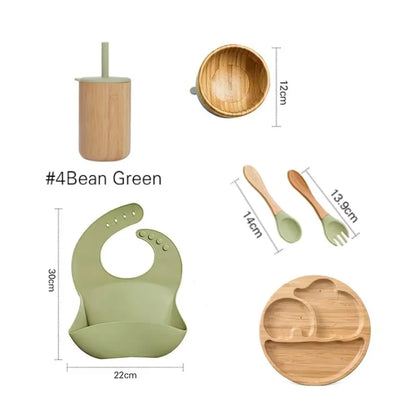 Vaisselle Bébé 7 Pièces Bambou & Silicone | Coffret Repas