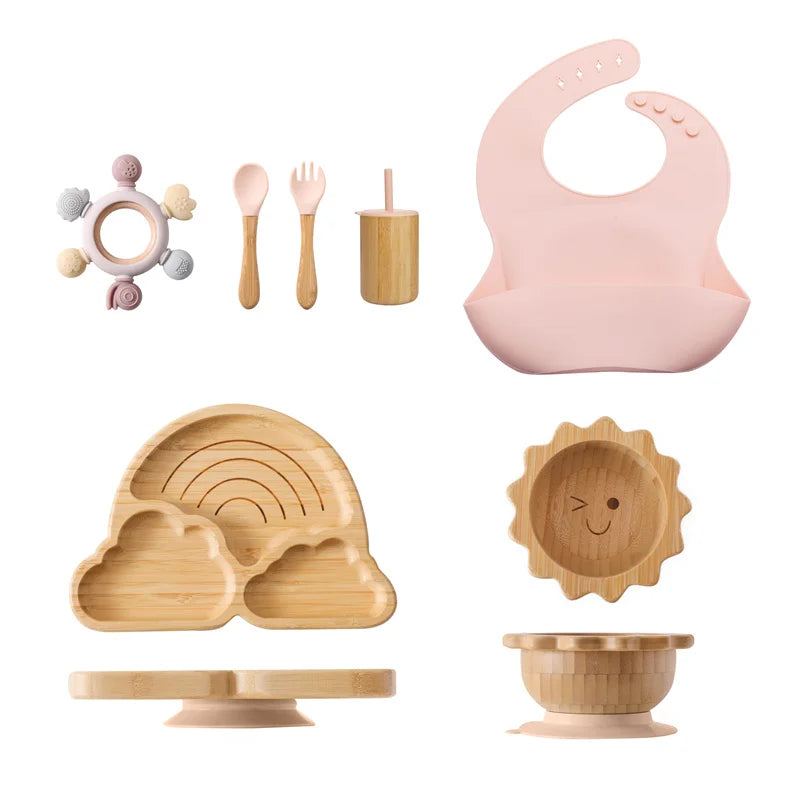 Vaisselle Bébé 7 Pièces Bambou & Silicone | Coffret Repas