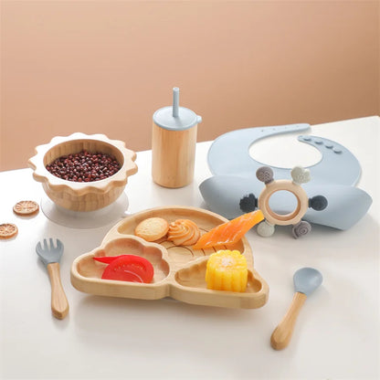 Vaisselle Bébé 7 Pièces Bambou & Silicone | Coffret Repas