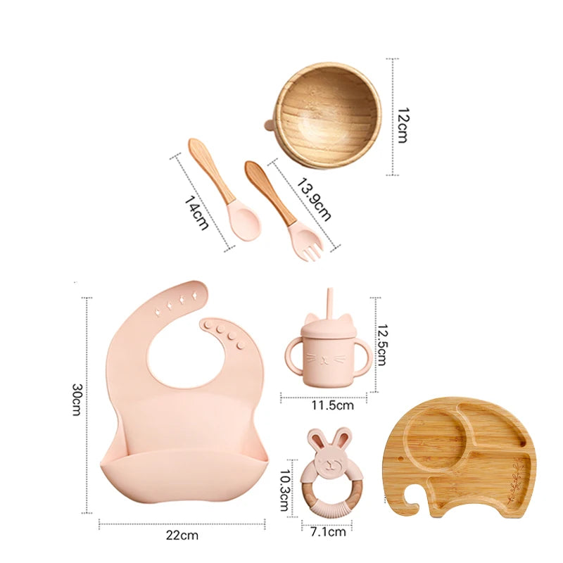 Vaisselle Bébé 7 Pièces Bambou & Silicone | Coffret Repas