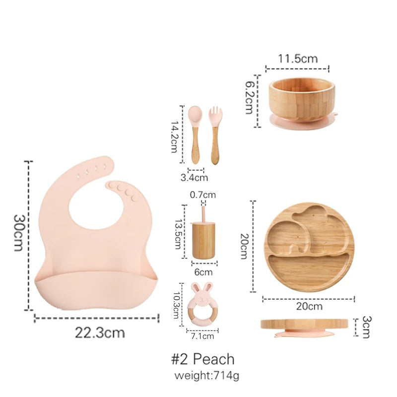 Vaisselle Bébé 7 Pièces Bambou & Silicone | Coffret Repas
