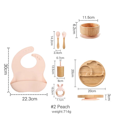 Vaisselle Bébé 7 Pièces Bambou & Silicone | Coffret Repas